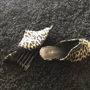 Black & Grey leopard print patent leather wedge.